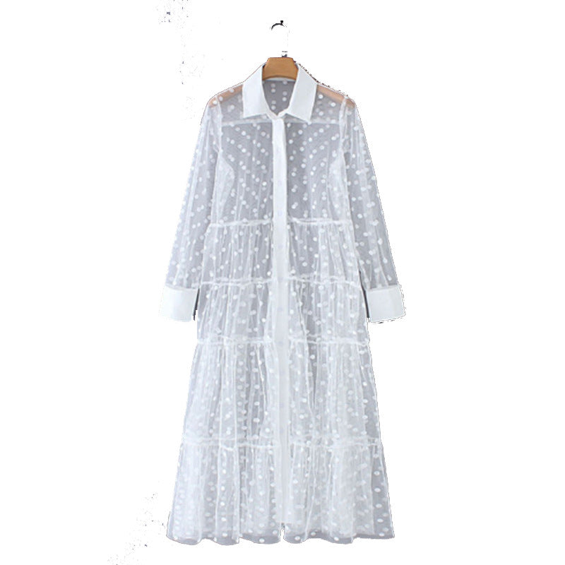 Damen Langer transparenter Duster mit gepunktetem Design und eleganten Ärmeln Echo Archiv