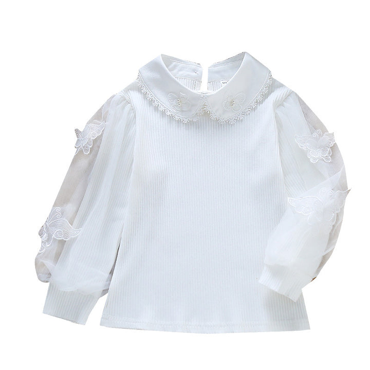 Damen festliche Bluse mit Tüllärmeln und besticktem Kragen Echo Archiv