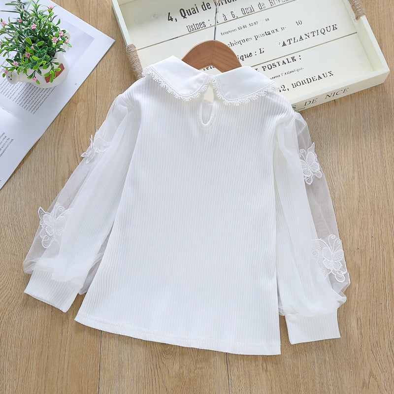 Damen festliche Bluse mit Tüllärmeln und besticktem Kragen Echo Archiv