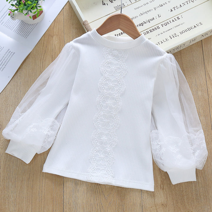 Damen Bluse mit transparenten Tüllärmeln und feinen Stickereien Echo Archiv