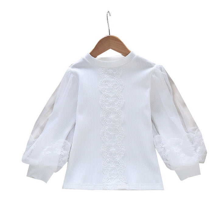 Damen Bluse mit transparenten Tüllärmeln und feinen Stickereien Echo Archiv