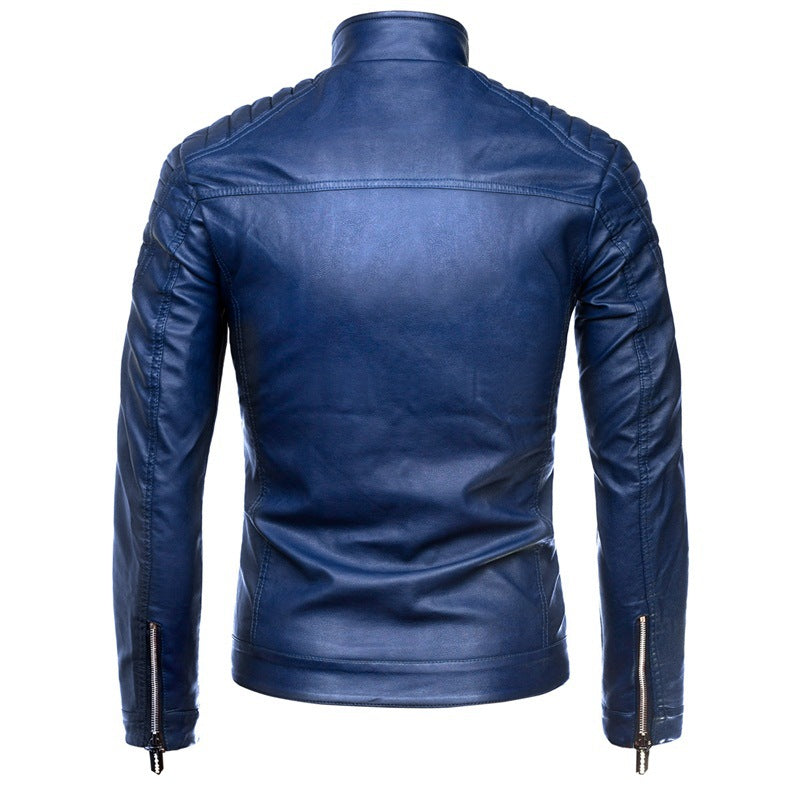 Herren Slim-Fit Kunstleder-Bikerjacke mit Stehkragen und Schultersteppungen Echo Archiv
