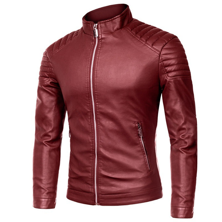 Herren Slim-Fit Kunstleder-Bikerjacke mit Stehkragen und Schultersteppungen Echo Archiv