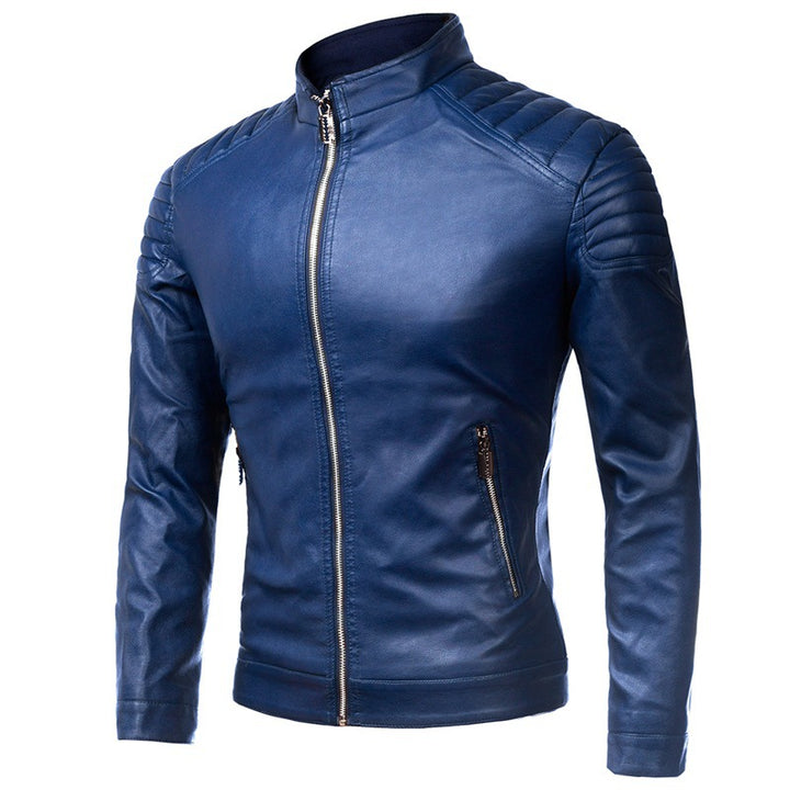 Herren Slim-Fit Kunstleder-Bikerjacke mit Stehkragen und Schultersteppungen Echo Archiv