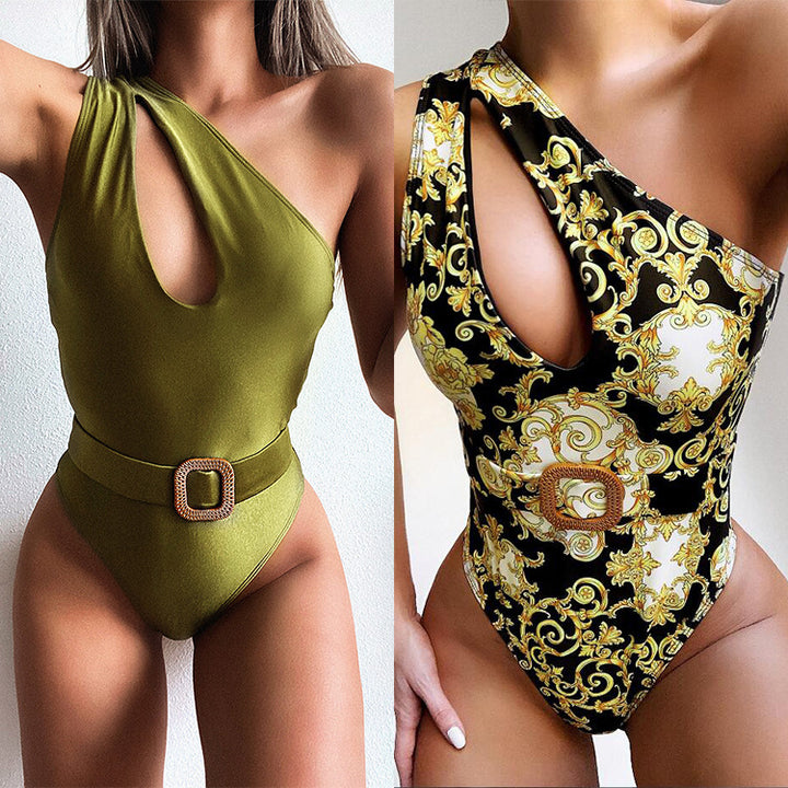 Damen Cut-Out Einteiler Badeanzug mit asymmetrischem Design und Taillengürtel Echo Archiv