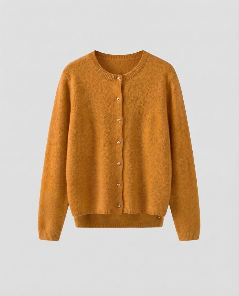 Damen Feiner Wollmix‑Knopfcardigan mit dekorativen goldfarbenen Druckknöpfen Echoarchiv