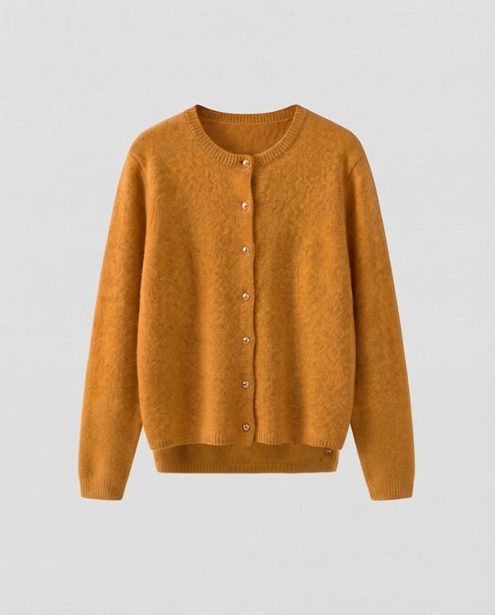 Damen Feiner Wollmix‑Knopfcardigan mit dekorativen goldfarbenen Druckknöpfen Echoarchiv