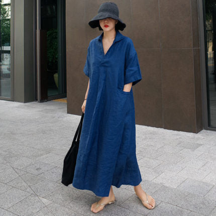 Damen Luftiges Maxikleid in Leinenoptik mit Seitentaschen Echoarchiv