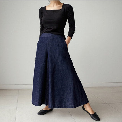 Damen Weite Denim Culotte-Hose mit Eingrifftaschen Echoarchiv