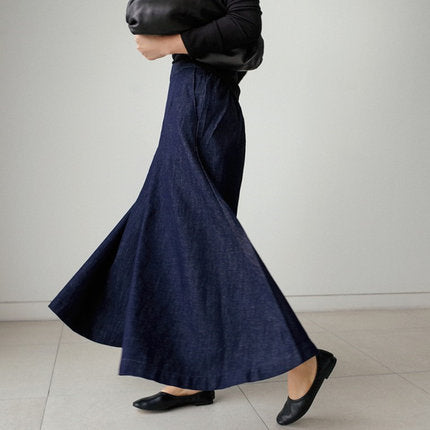 Damen Weite Denim Culotte-Hose mit Eingrifftaschen Echoarchiv