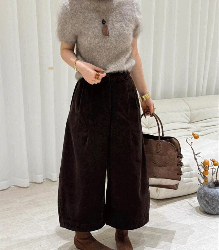 Kord-Hosen mit weitem Bein, High-Waist, Herbst/Winter