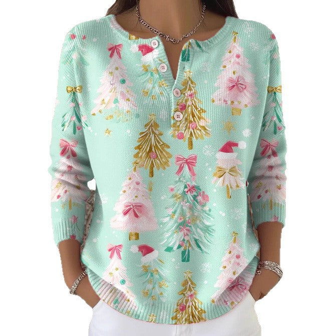 Weihnachtlicher Strickpullover mit Stehkragen und 3D-Druck