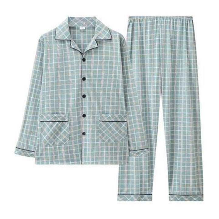 Herren-Pyjama-Set aus reiner Baumwolle, kariert