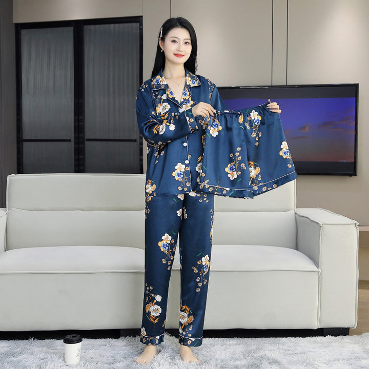Elegantes 3-teiliges Eisseiden-Hausanzug-Set für Damen