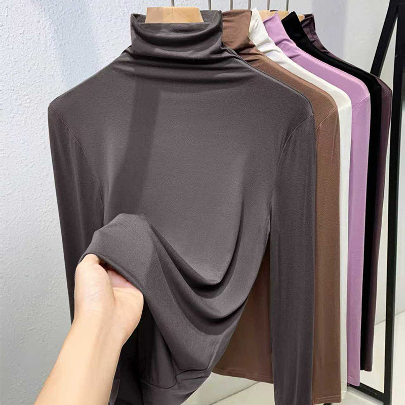 Damen-Langarm-Rollkragen-Shirt, gerippt und elastisch