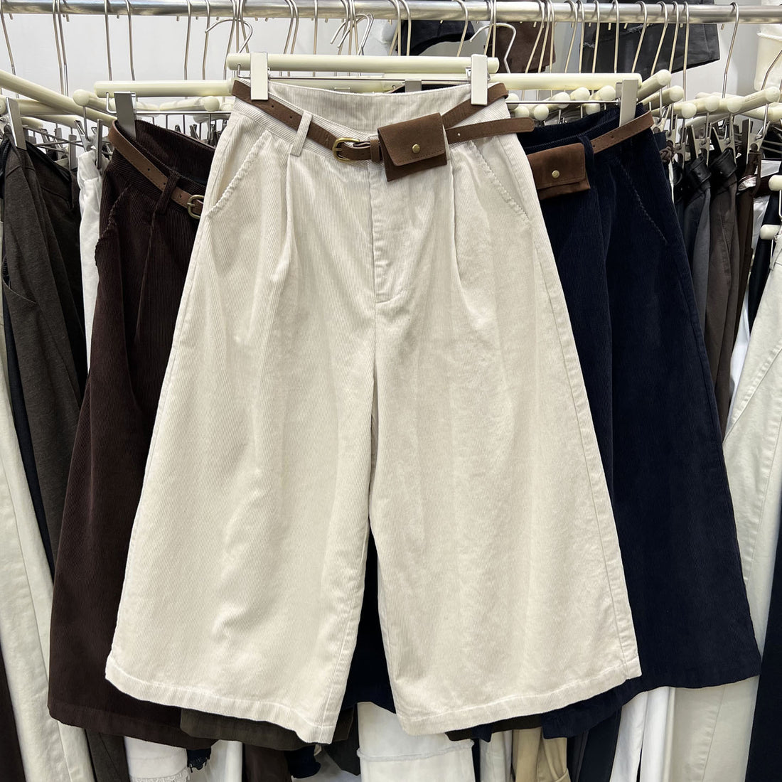 Modische Kord-Hose, 7/8-Länge, weites Bein