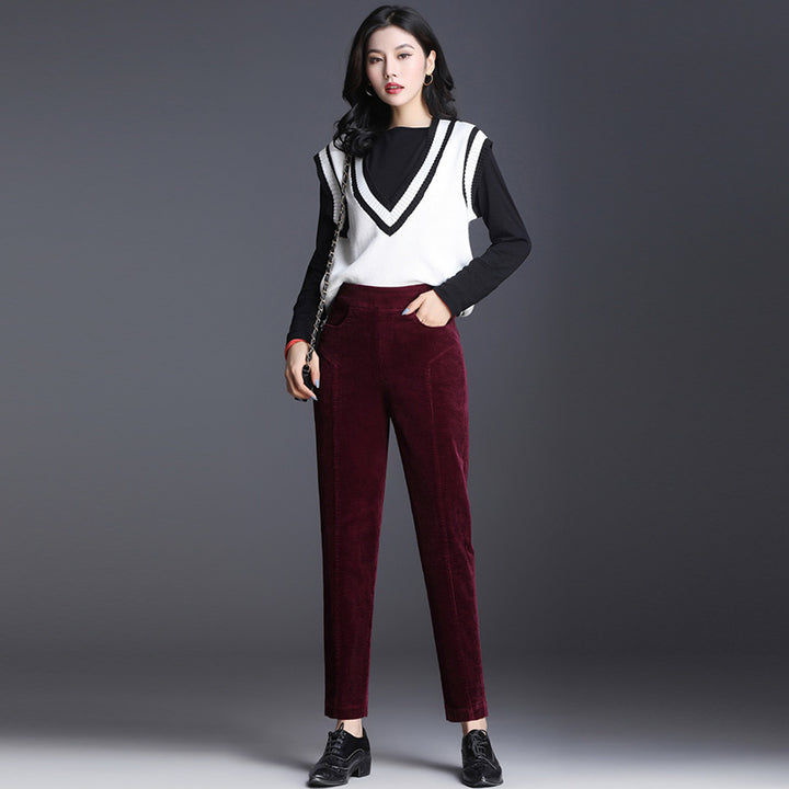 Damen-Cordhose, verkürzt, hoher Bund