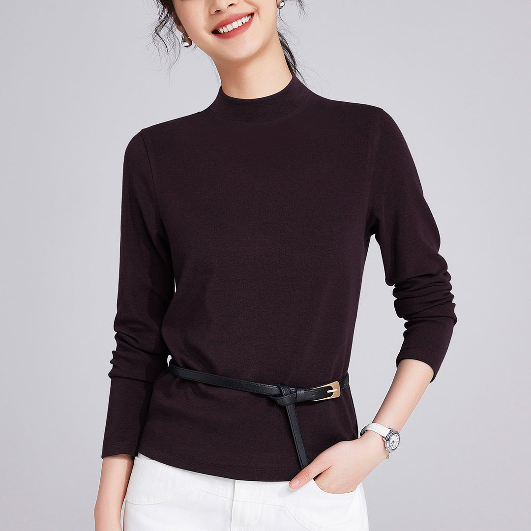 Damen-Langarmshirt aus Wollmischung mit Stehkragen