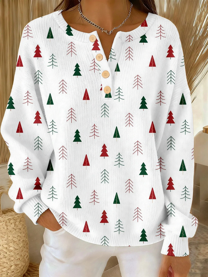 Weihnachtlicher Strickpullover mit Stehkragen und 3D-Druck