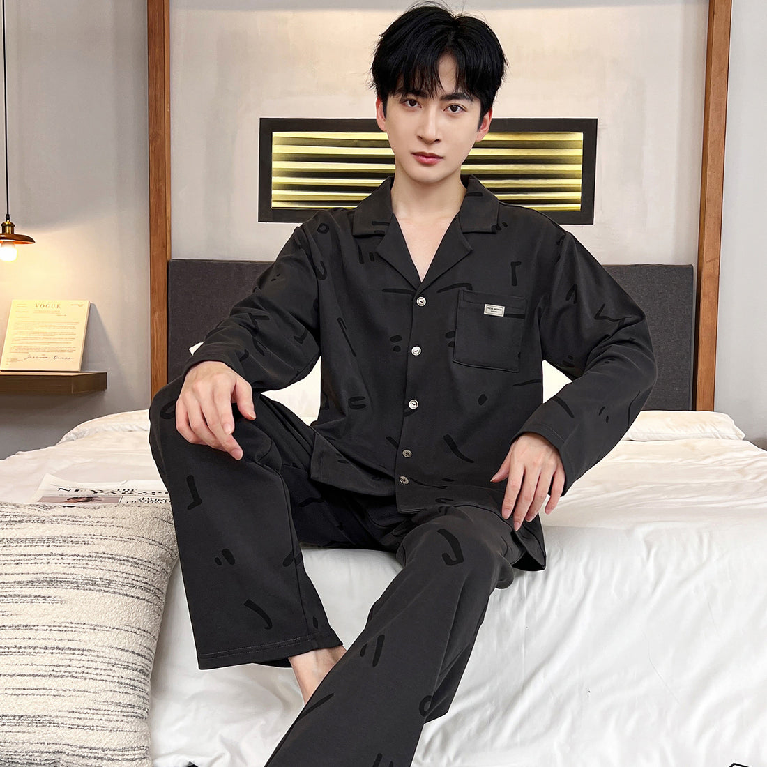 Herren-Pyjama-Set, langärmelig, mit Reverskragen