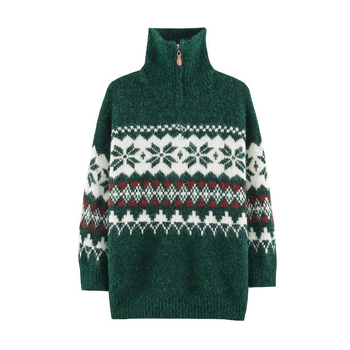 Weihnachtlicher Fair-Isle Strickpullover mit Stehkragen