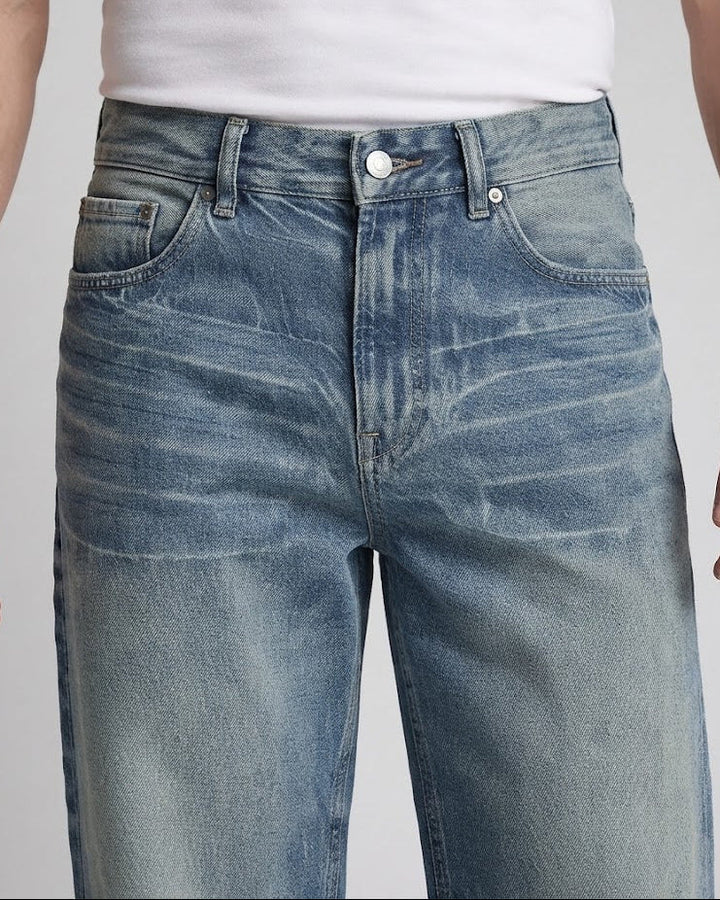 Herren Weit geschnittene Denim-Jeans im Vintage-Whisker-Design mit Palazzoschnitt Echo Archiv