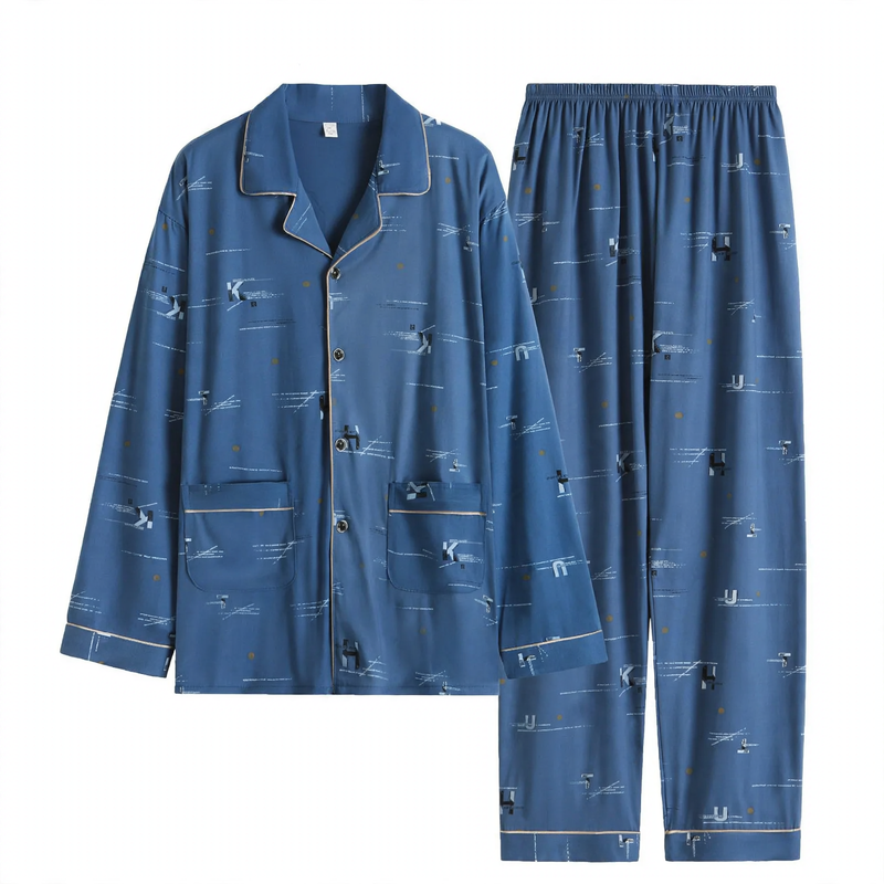 Herren-Pyjama-Set, Baumwolle, langärmelig