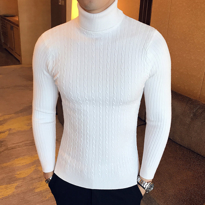 Herren-Strickpullover mit Rollkragen und Zopfmuster