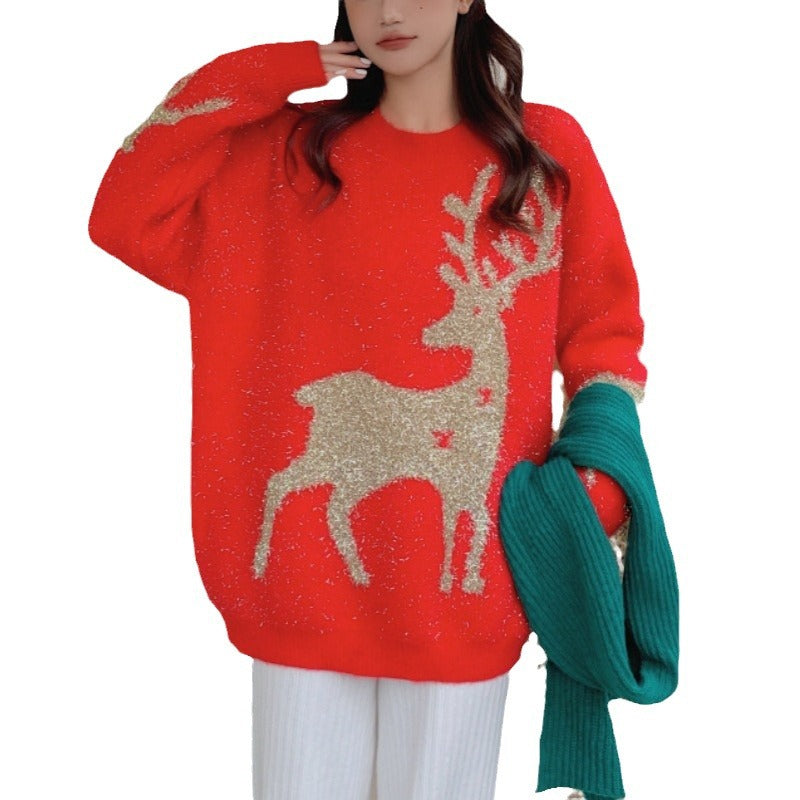 Weihnachtlicher Strickpullover mit Tiermotiv