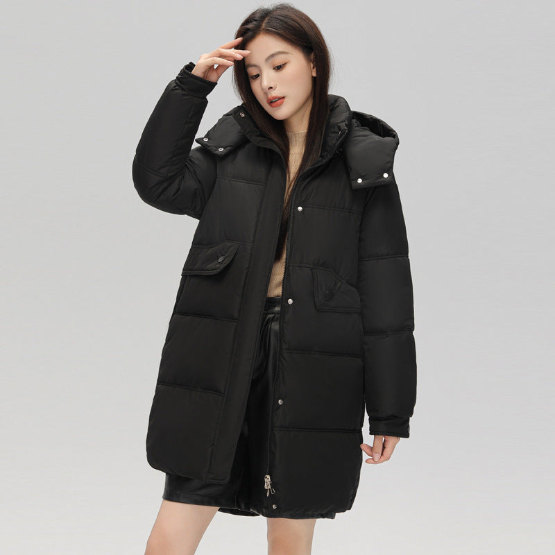 Mittellange Damen-Steppjacke mit Kapuze, gefüttert