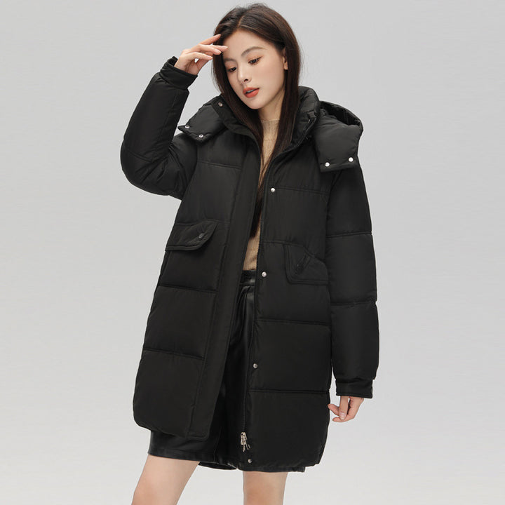 Mittellange Damen-Steppjacke mit Kapuze, gefüttert