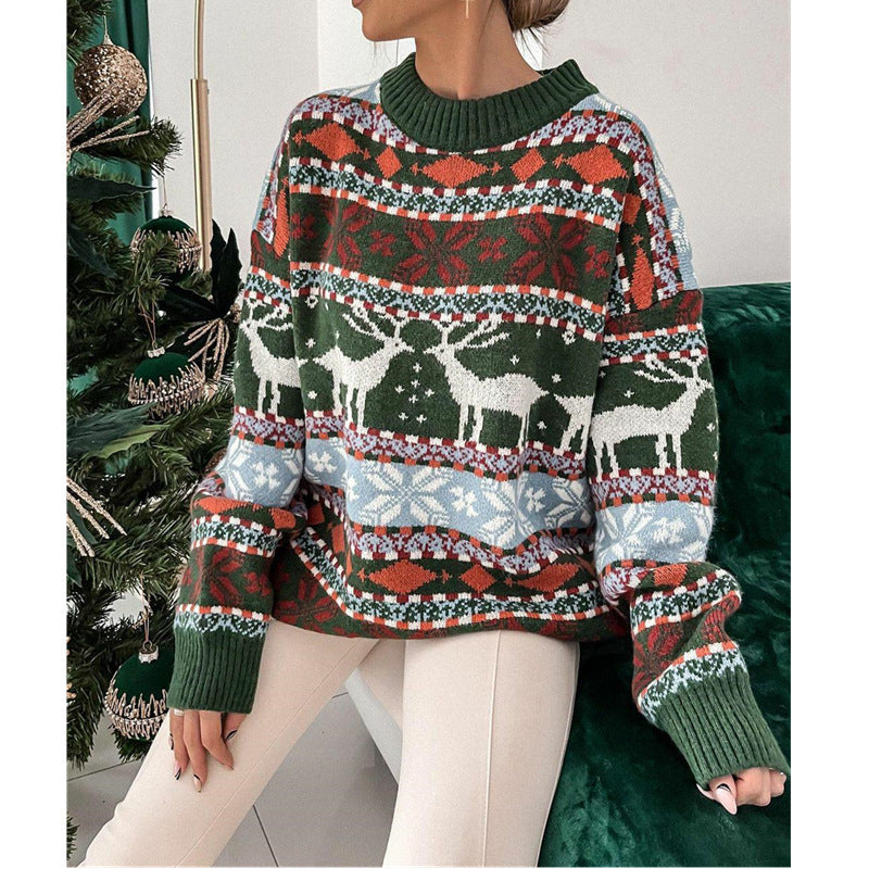 Eleganter Strickpullover mit weihnachtlichem Jacquard-Muster