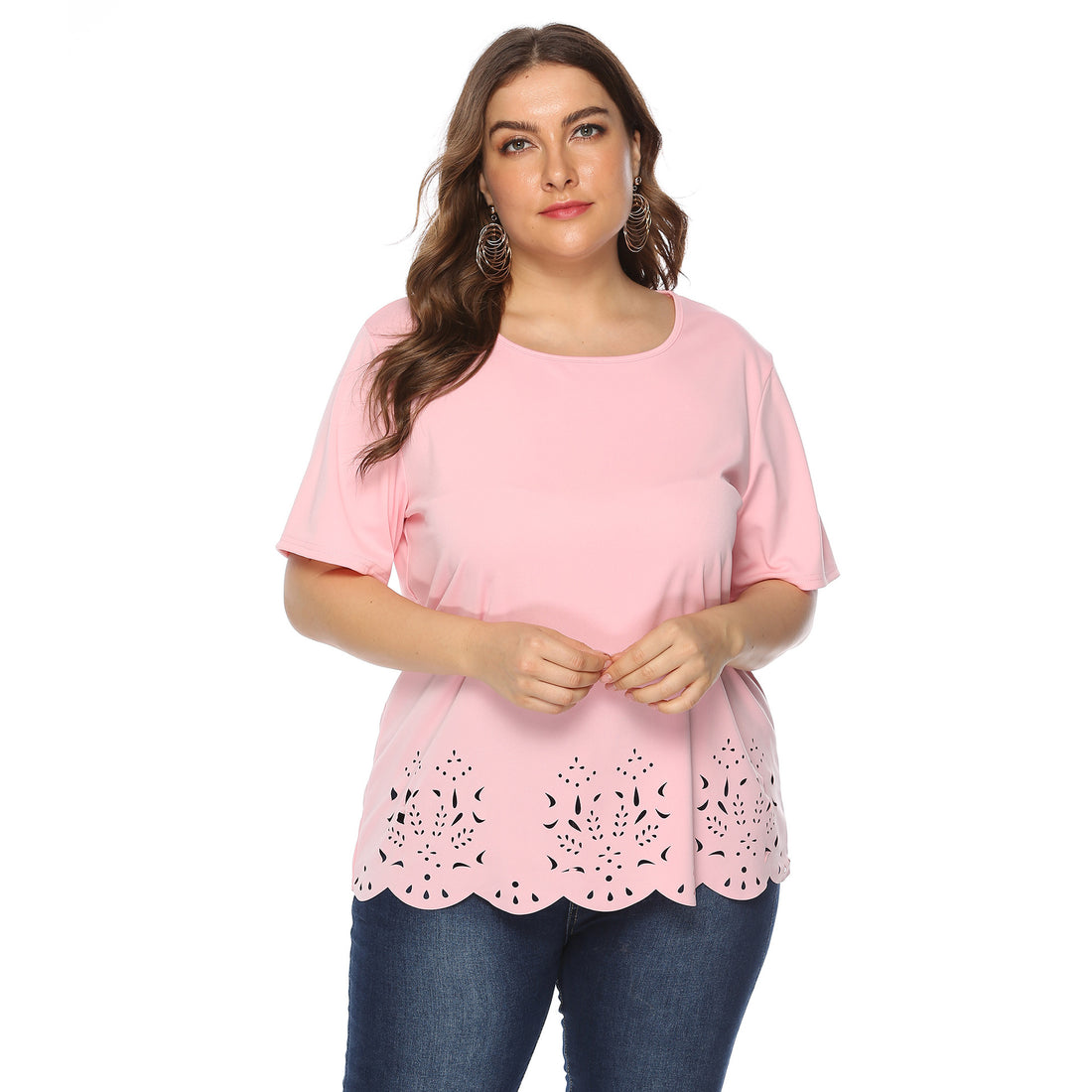 Damen modisches T-Shirt mit filigranem Lochmuster – Orélia