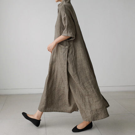 Damen Luftiges Maxikleid in Leinenoptik mit Seitentaschen Echoarchiv