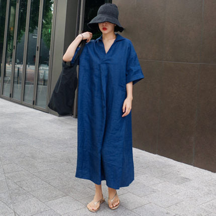 Damen Luftiges Maxikleid in Leinenoptik mit Seitentaschen Echoarchiv