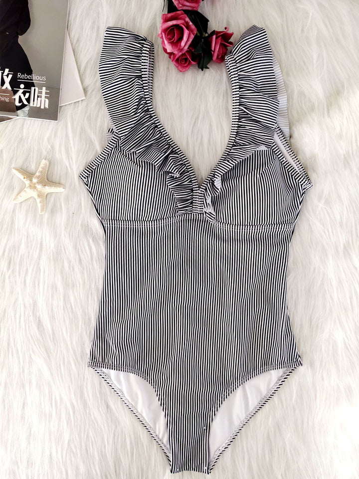 Damen Frottee Badeanzug mit Rüschendetails Echo Archiv