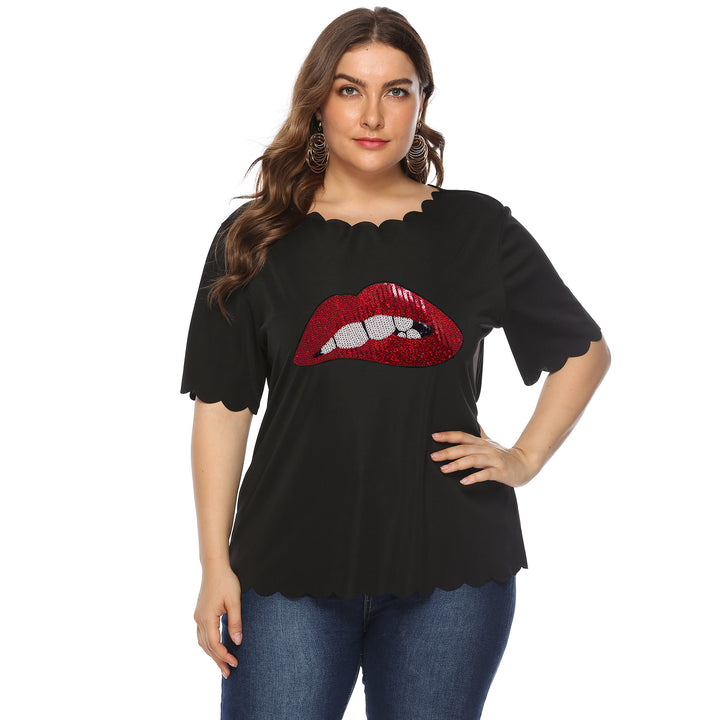 Damen modisches T-Shirt mit glänzendem Lippenmotiv Echo Archiv