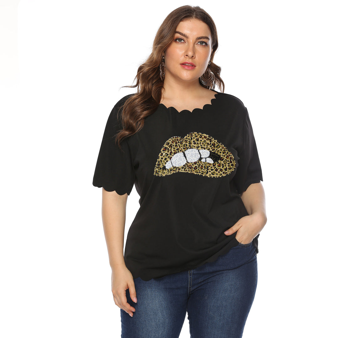 Damen T-Shirt mit Leopardenmuster und Glitzerstein-Details Echo Archiv