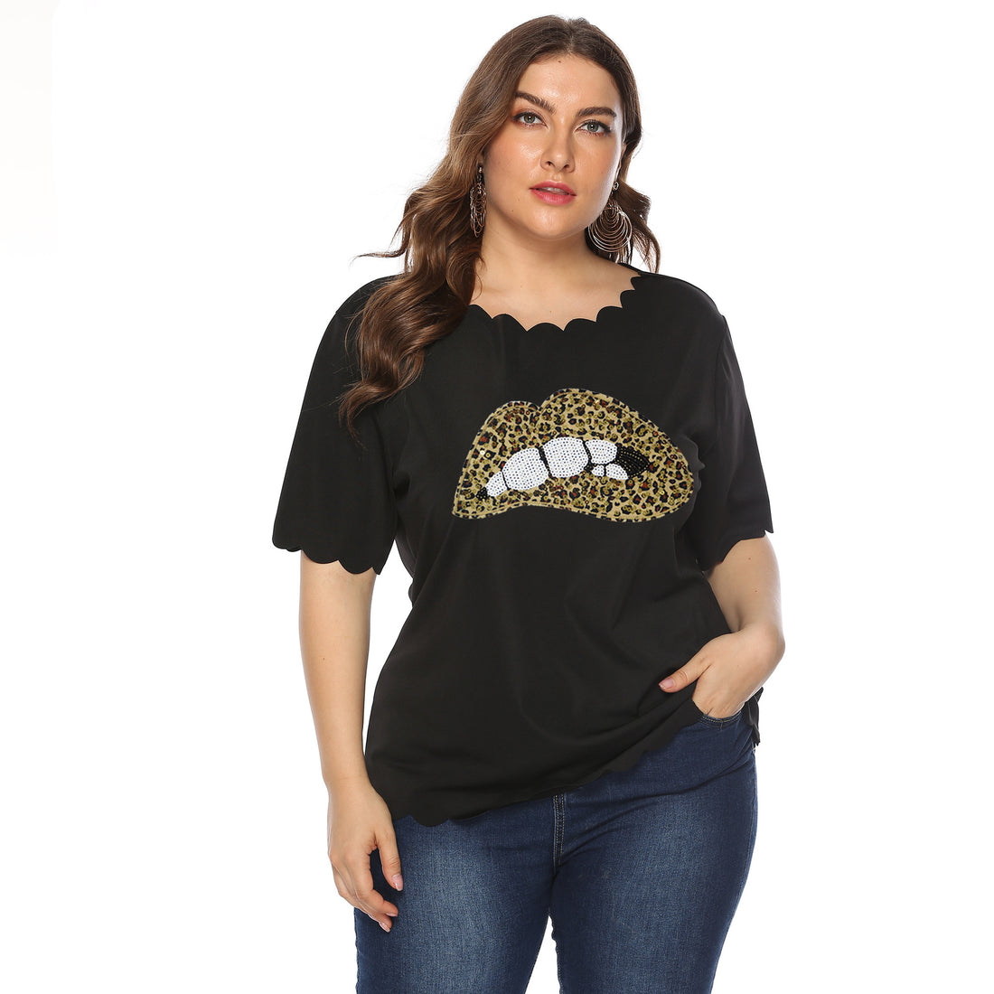 Damen T-Shirt mit Leopardenmuster und Glitzerstein-Details – Orélia