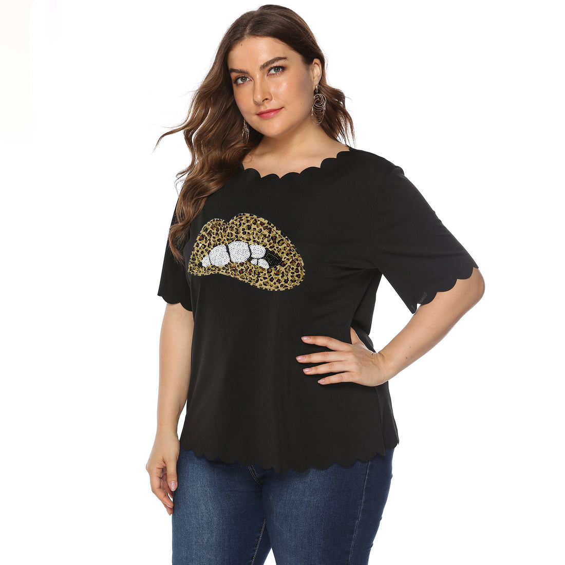 Damen T-Shirt mit Leopardenmuster und Glitzerstein-Details – Orélia