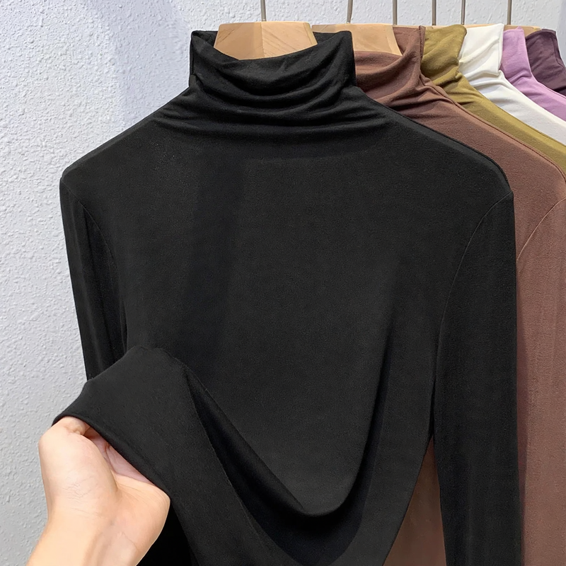 Damen-Langarmshirt mit Stehkragen und Rippstruktur