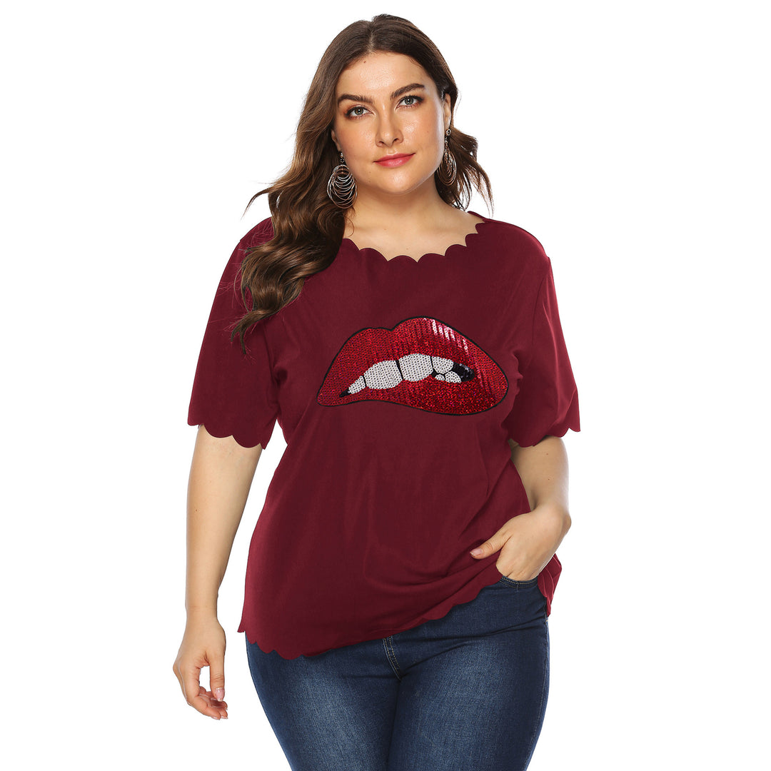 Damen modisches T-Shirt mit glänzendem Lippenmotiv Echo Archiv