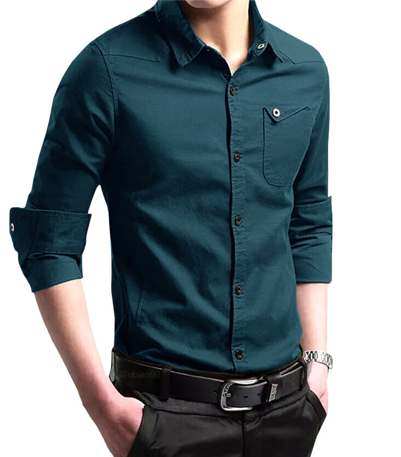 Herren Slim‑Fit Baumwollhemd mit krempelbaren Ärmeln und Brusttasche Echo Archiv