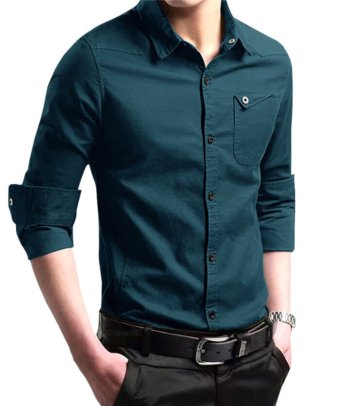 Herren Slim‑Fit Baumwollhemd mit krempelbaren Ärmeln und Brusttasche Echo Archiv
