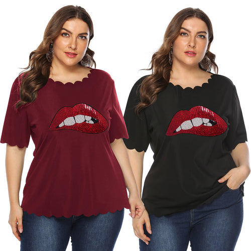 Damen modisches T-Shirt mit glänzendem Lippenmotiv Echo Archiv