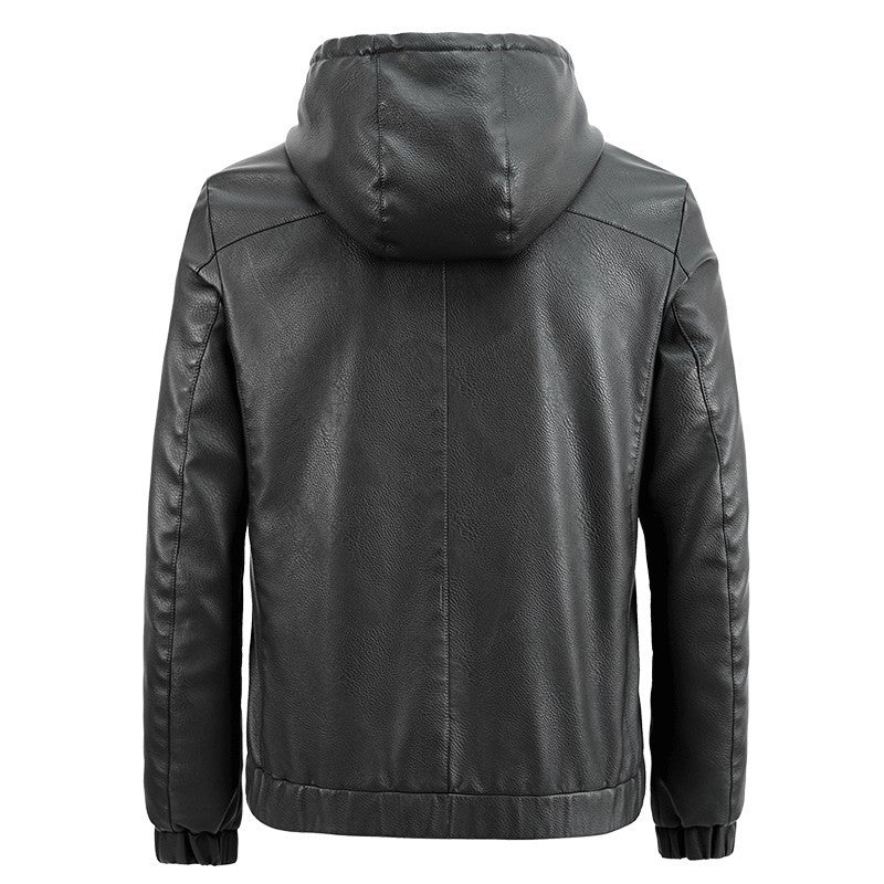 Herren Kapuzen‑Lederblouson im urbanen Minimalstil mit Fleece‑Innenfutter und Reißverschlusstaschen – Taviero