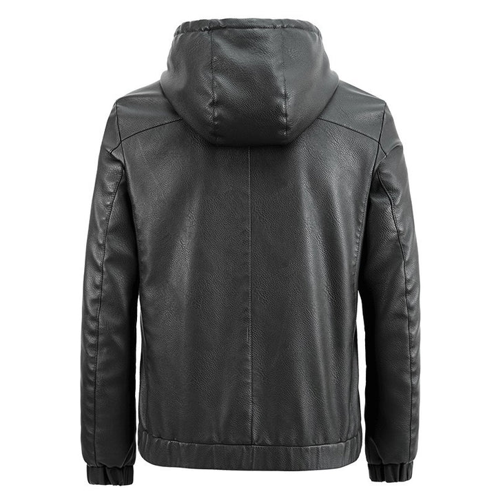 Herren Kapuzen‑Lederblouson im urbanen Minimalstil mit Fleece‑Innenfutter und Reißverschlusstaschen – Taviero