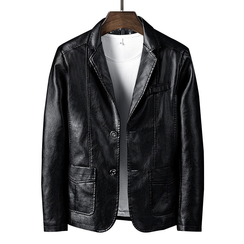 Herren Lederoptik-Blazer im Sakko-Schnitt mit aufgesetzten Taschen – Tianoro