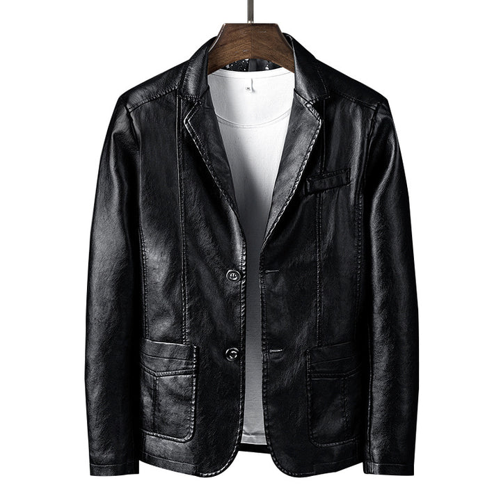 Herren Lederoptik-Blazer im Sakko-Schnitt mit aufgesetzten Taschen – Tianoro