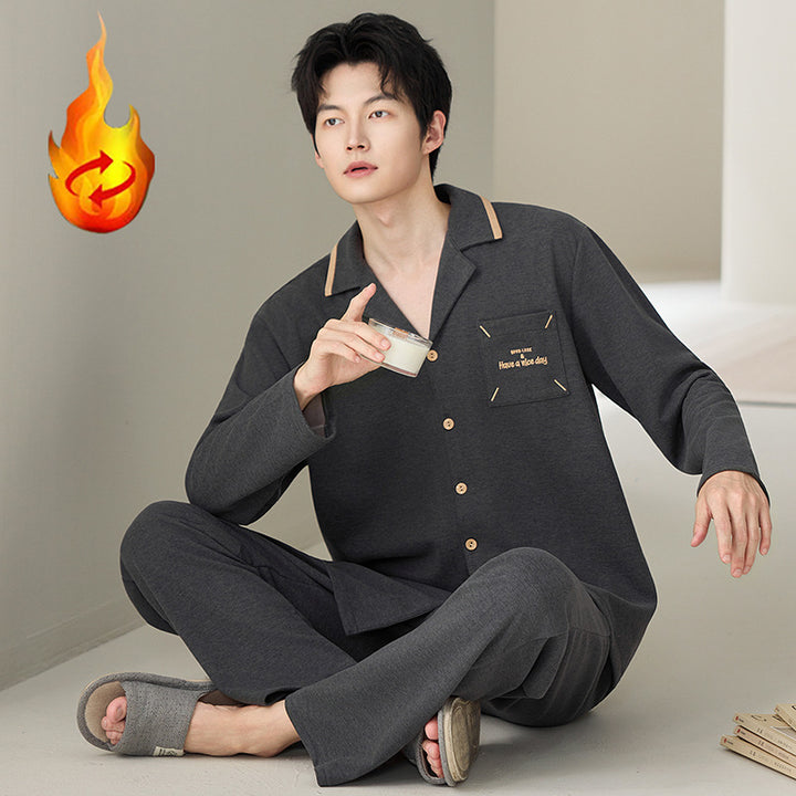 Herren-Pyjama-Set, Seide und Wolle, Langarm, mit Revers
